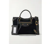 Le City Studded Leather-trimmed Suede Shoulder Bag - Black