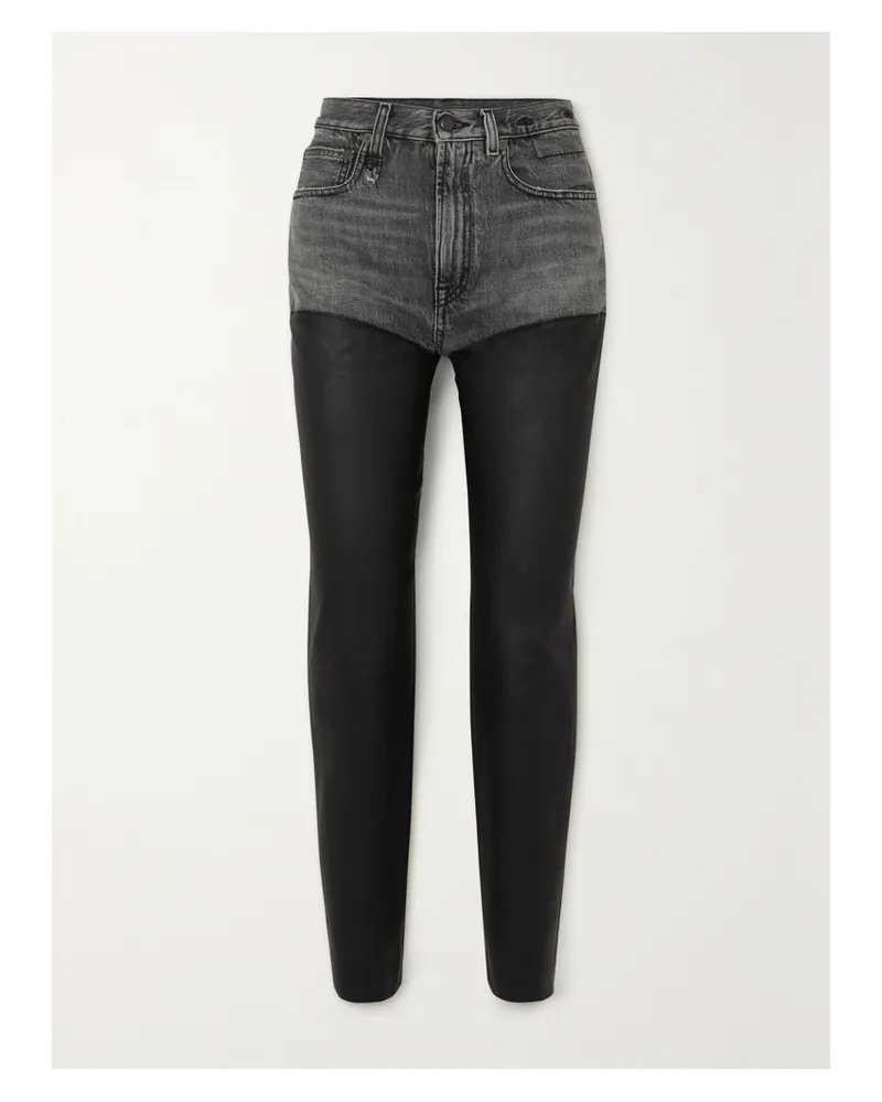 R13 Courtney Chaps Jeans Mit Schmalem Bein Aus Denim Und Leder - Schwarz Schwarz
