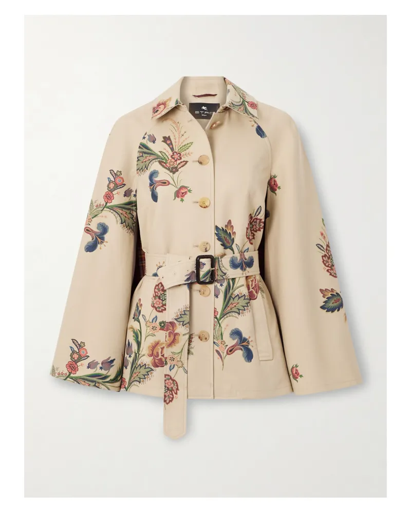 Etro Jacke Aus Bedrucktem Twill Aus Einer Baumwollmischung Mit Gürtel Und Cape-effekt - Neutral Neutral