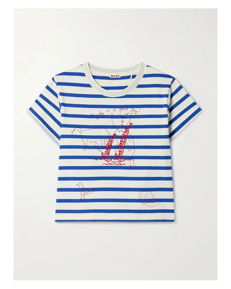 BODE Sails Margate Verkürztes T-shirt Aus Baumwoll-jersey Mit Prints Und Stickereien - Blau Blau