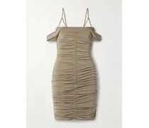 Minikleid Aus Gerafftem Stretch-jersey Mit Hälkelbesätzen Und Schulter-cut-outs - Neutral