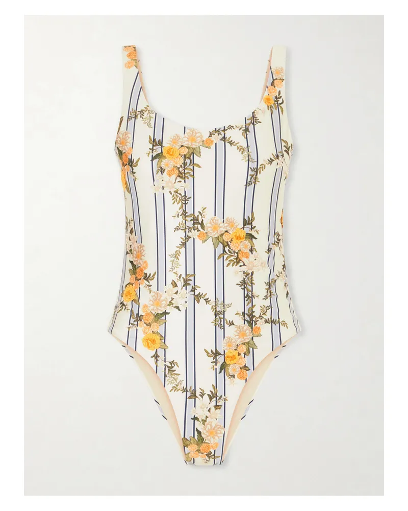 AGUA BENDITA Gema Valle Bead-embellished Printed Stretch Recycled Swimsuit - White White