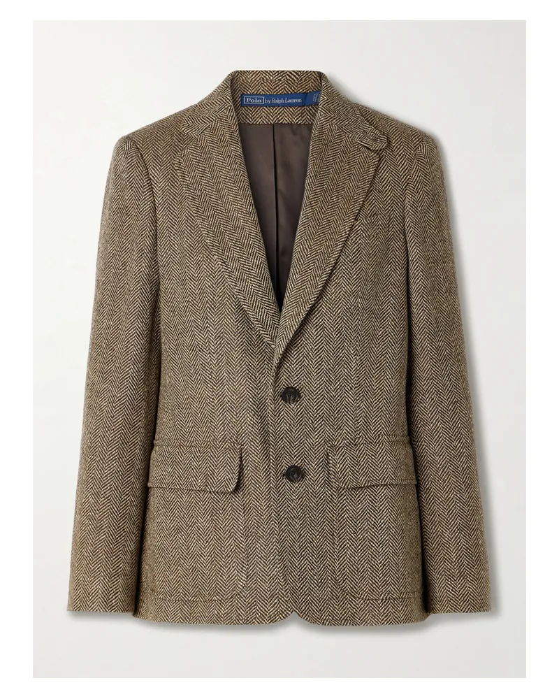 Ralph Lauren Blazer Aus Einer Mischung Aus Leinen, Seide Und Wolle Mit Fischgratmuster - Braun Braun