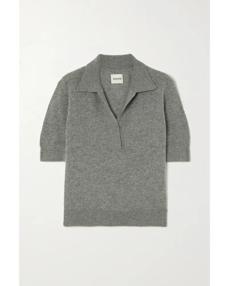 KHAITE Shrunken Jo Cashmere-blend Polo Shirt - Gray Gray
