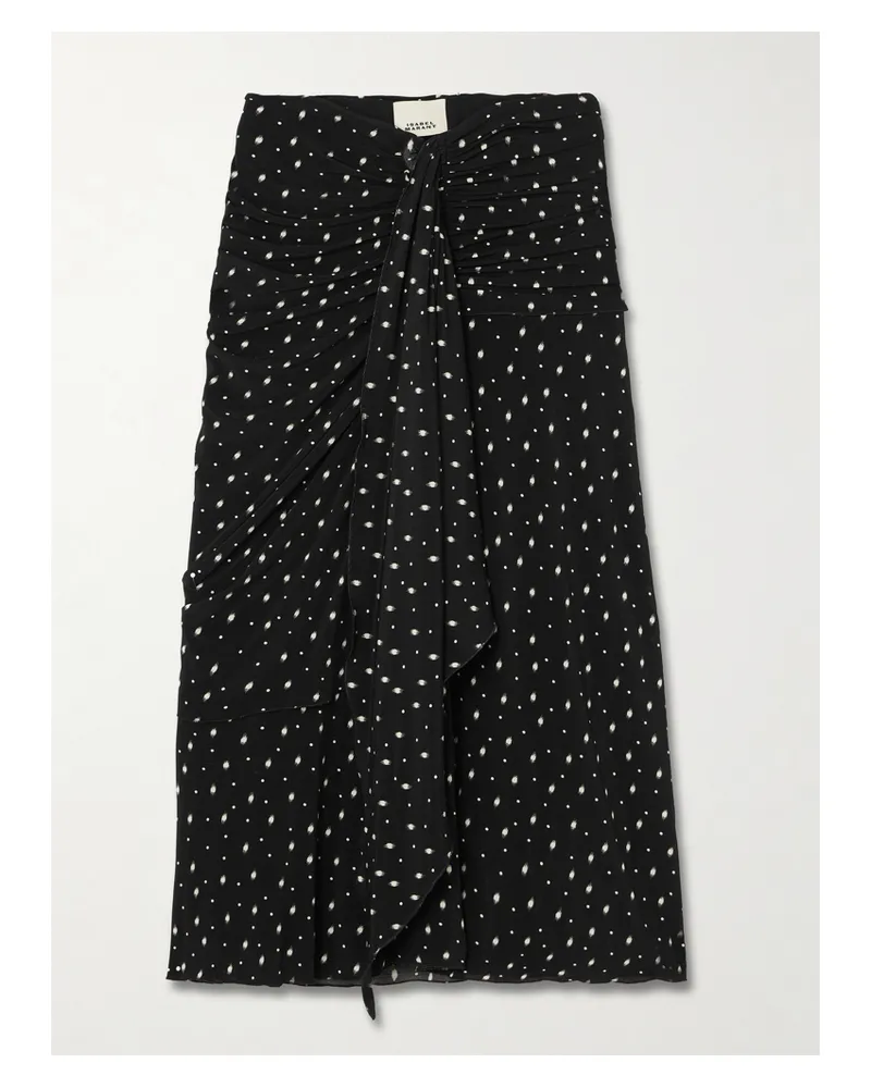Isabel Marant Gyelle Ruched Draped Polka-dot Stretch-jersey Midi Skirt - Black Black