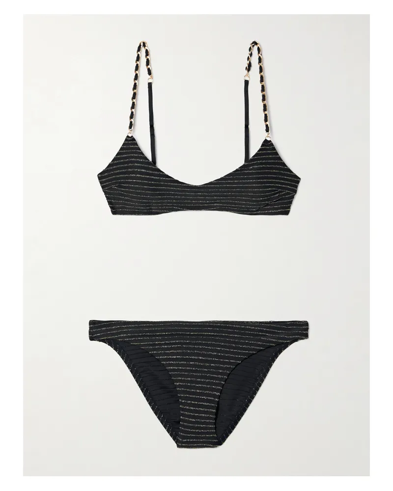 Zimmermann Waverly Bikini Mit Metallic-streifen Und Ketten - Schwarz Schwarz