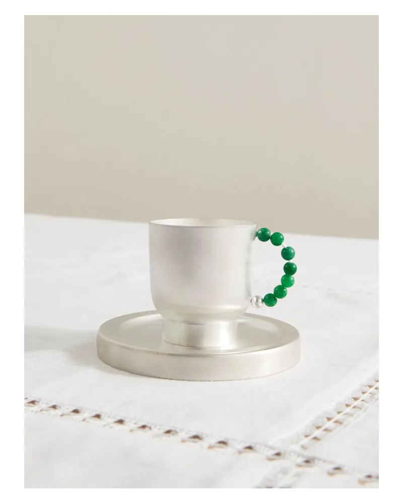 Natalia Criado Perlina Set Aus Tasse Und Untertasse Aus Versilbertem Messing Mit Quarzen Silber