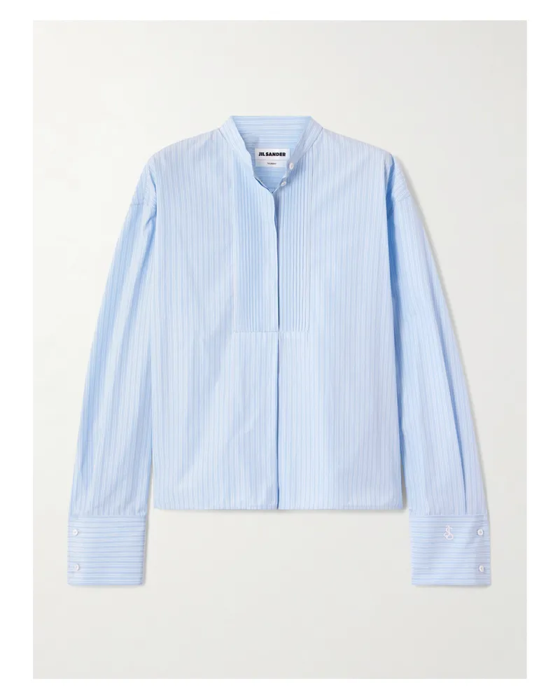Jil Sander Thursday Hemd Aus Gestreifter Baumwollpopeline Mit Falten - Blau Blau