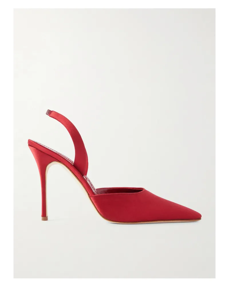 Manolo Blahnik Borelapla 105 Satin Slingback Pumps - Red Red