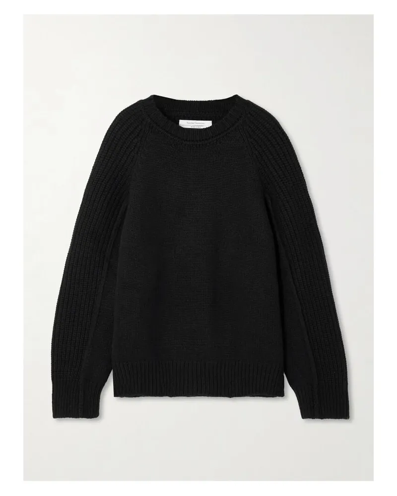 Another Tomorrow Oversized-pullover Aus Einer Recycelten Kaschmir-wollmischung Mit Gerippten Partien - Schwarz Schwarz