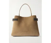 Bead-embellished Suede Shoulder Bag - Brown