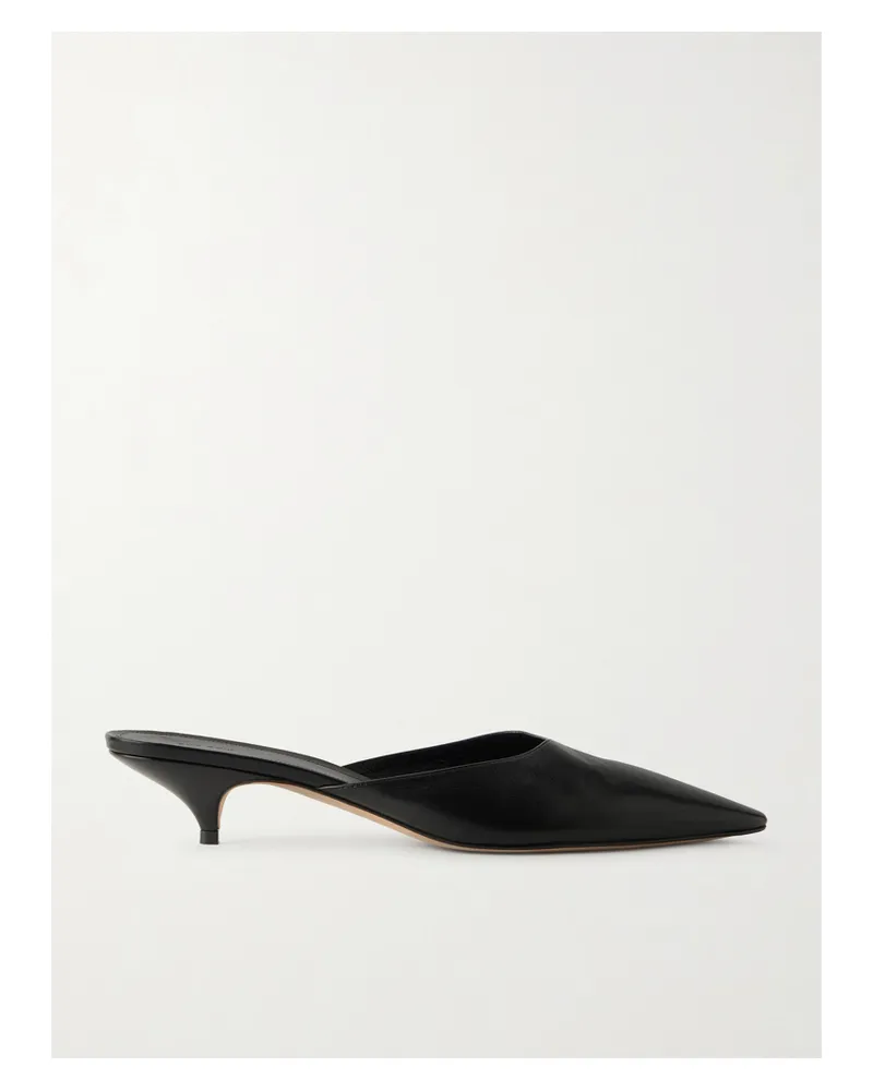 The Row Lisa Polished Leather Mules - Black Black