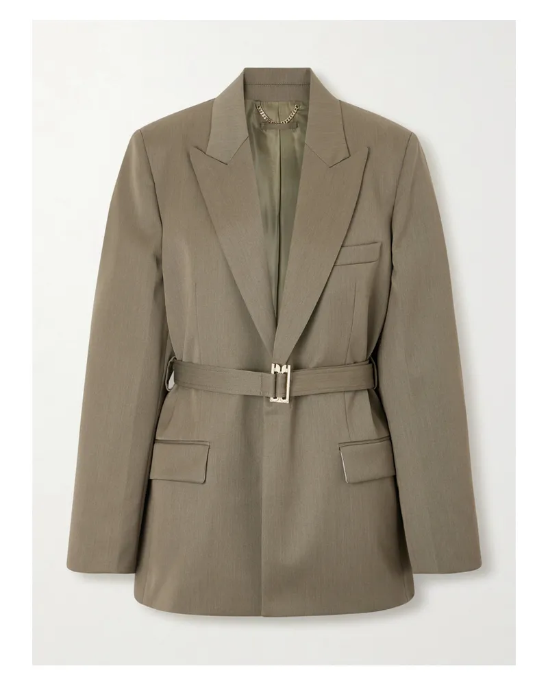 Victoria Beckham Belted Wool-blend Twill Blazer - Green Green