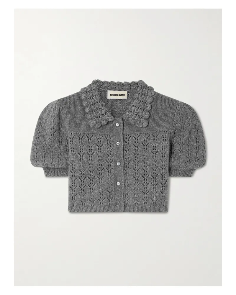 SHUSHU/TONG Verkürzter Cardigan Aus Einer Wollmischung In Pointelle-strick - Grau Grau