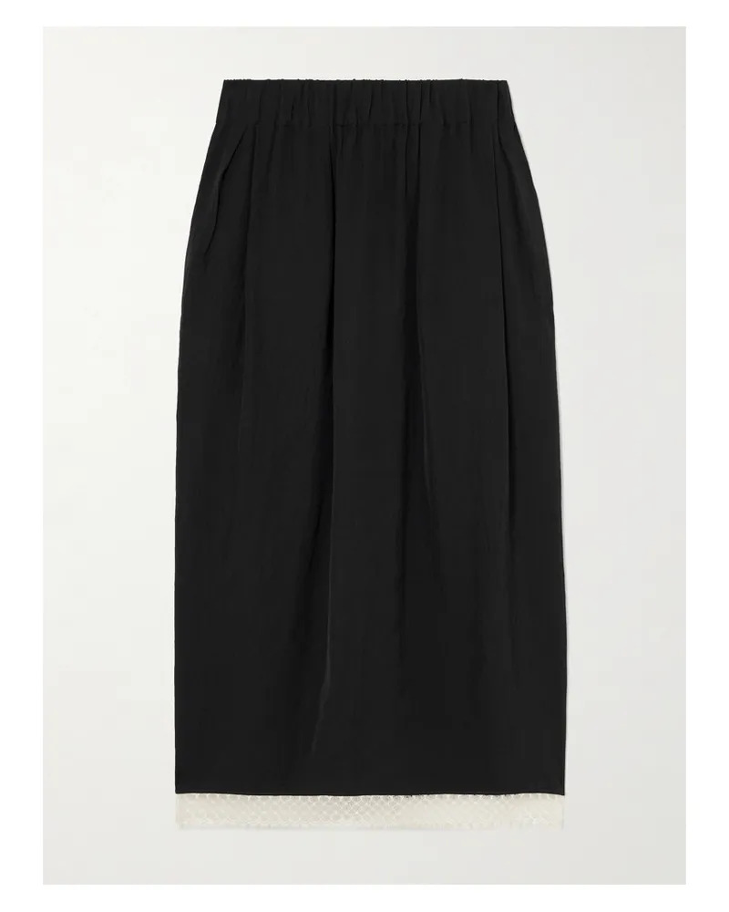 Maria Mcmanus Tulip Lace-trimmed Satin Midi Skirt - Black Black