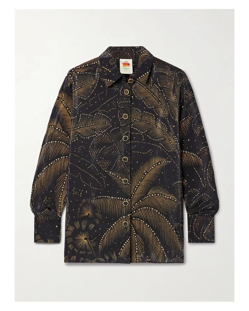 FARM Rio Hemd Aus Bedrucktem Crêpe De Chine Mit Kristallen - Schwarz Schwarz