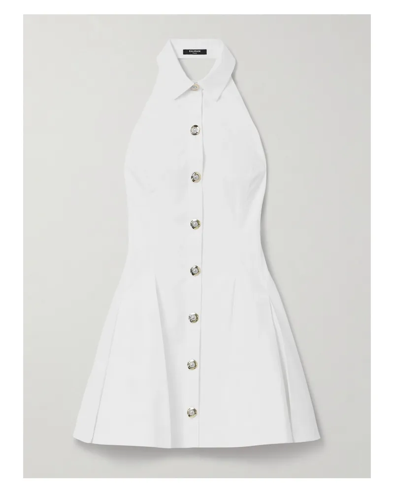 Balmain Neckholder-minikleid Aus Baumwollpopeline Mit Falten - Weiß Weiß
