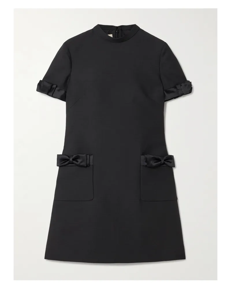 Valentino Garavani Minikleid Aus Einer Woll-seidenmischung Mit Satinbesätzen - Schwarz Schwarz