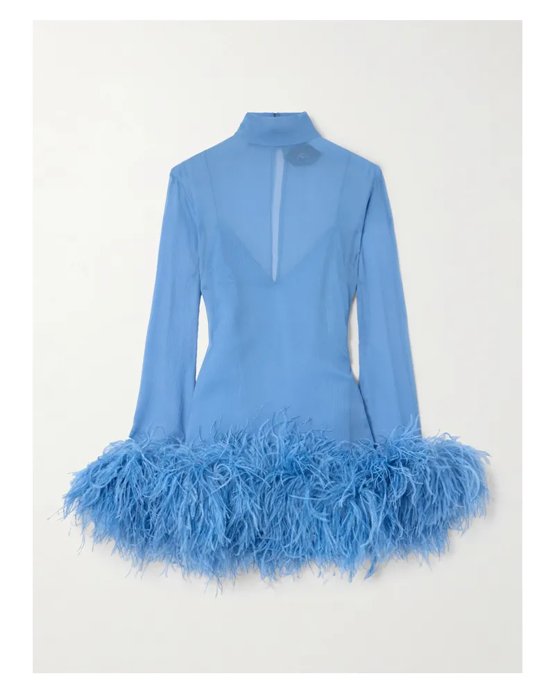 Taller Marmo Gina Spirito Minikleid Aus Seidenkrepon Mit Federn - Blau Blau
