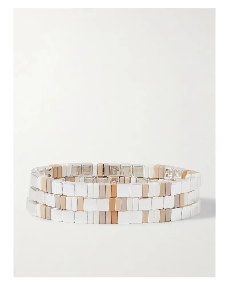 Roxanne Assoulin The Quiet Time Set Aus Drei Silberfarbenen Armbändern Mit Emaille - Weiß Weiß