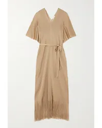 Max Mara Beachwear Macao Kaftan aus Metallic-lochstrick Neutral