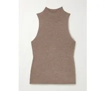 Ärmelloser Stehkragenpullover Aus Metallic-rippstrick - Braun