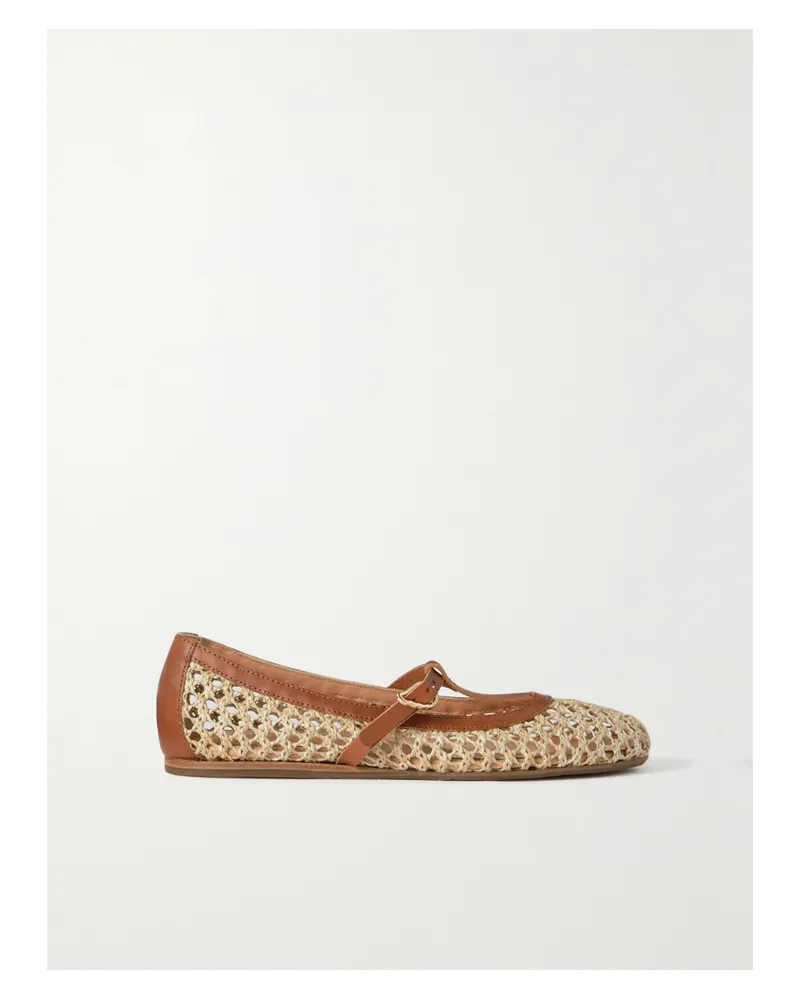 Ancient Greek Sandals Aerati Leather-trimmed Woven Raffia Ballet Flats - Neutrals Neutrals