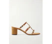 Rockstud 60 Embellished Leather Mules - Brown