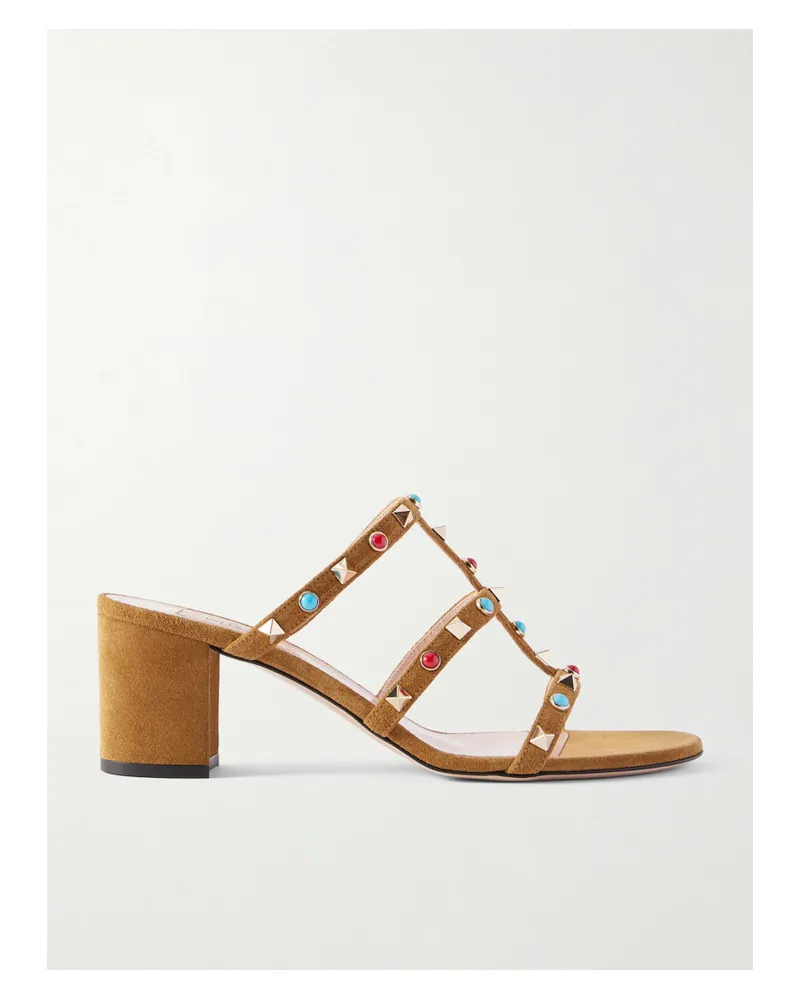 Valentino Garavani Rockstud 60 Embellished Leather Mules - Brown Brown