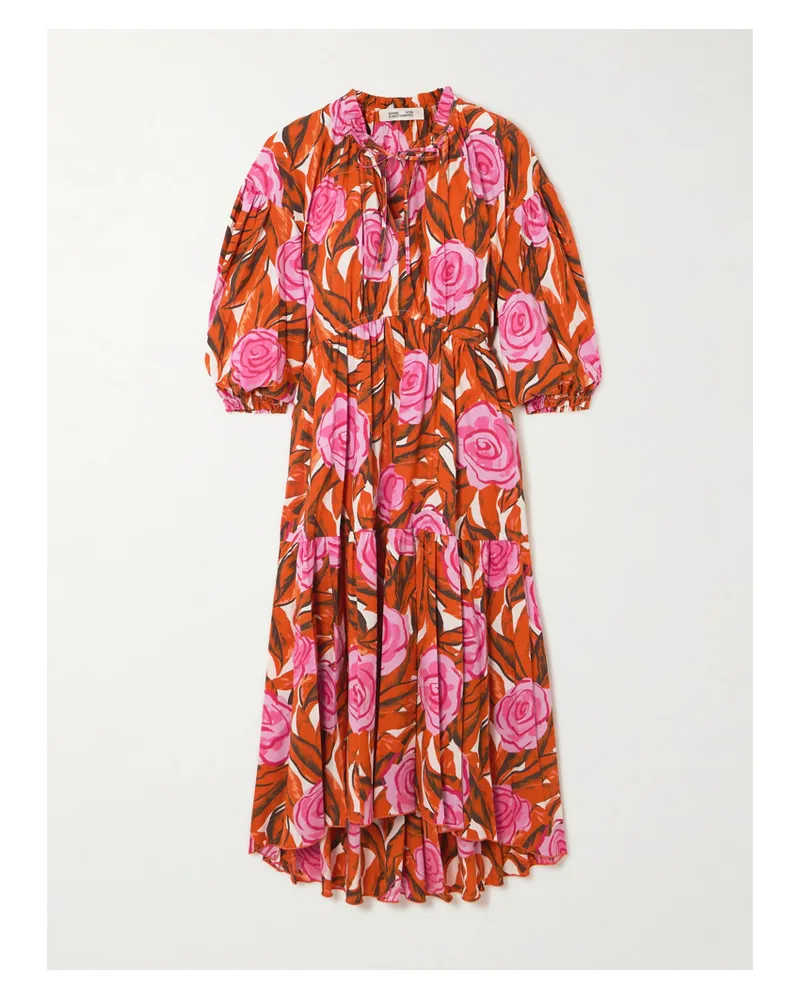 Diane von Furstenberg Artie Midikleid Aus Einer Baumwollmischung Mit Blumenprint Und Raffungen - Pink Pink