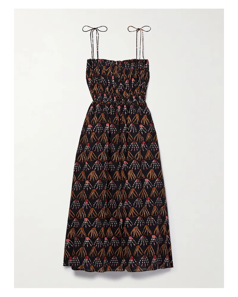 Ulla Johnson Asli Midikleid Aus Bedrucktem Voile Aus Einer Baumwollmischung Mit Rüschen - Braun Braun