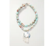 Nautilus Kette Mit Harz, Achaten, Muschel Und Rhodinierten Details - Blau