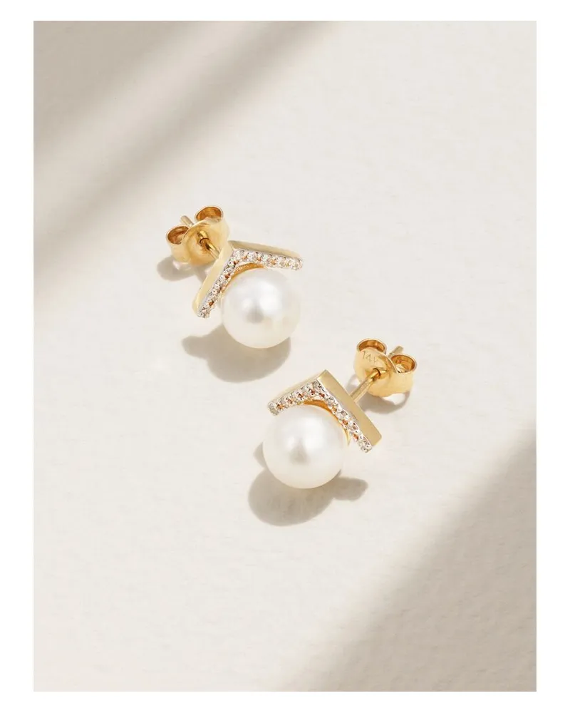 MATEO Ohrringe Aus 14 Karat Gold Mit Diamanten Und Perlen Gold