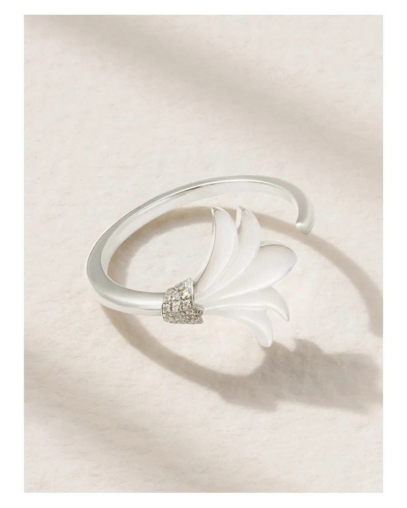 L’Atelier Nawbar Mini Psychedeliah Vine Ring Aus 18 Karat Weißgold Mit Perlmutt Und Diamanten Gold