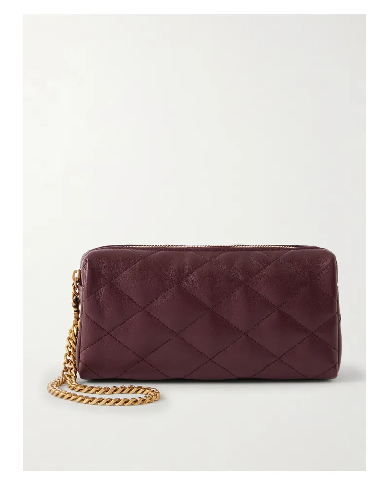 Saint Laurent Cassandre Bijou Quilted Textured-leather Pouch - Burgundy Burgundy