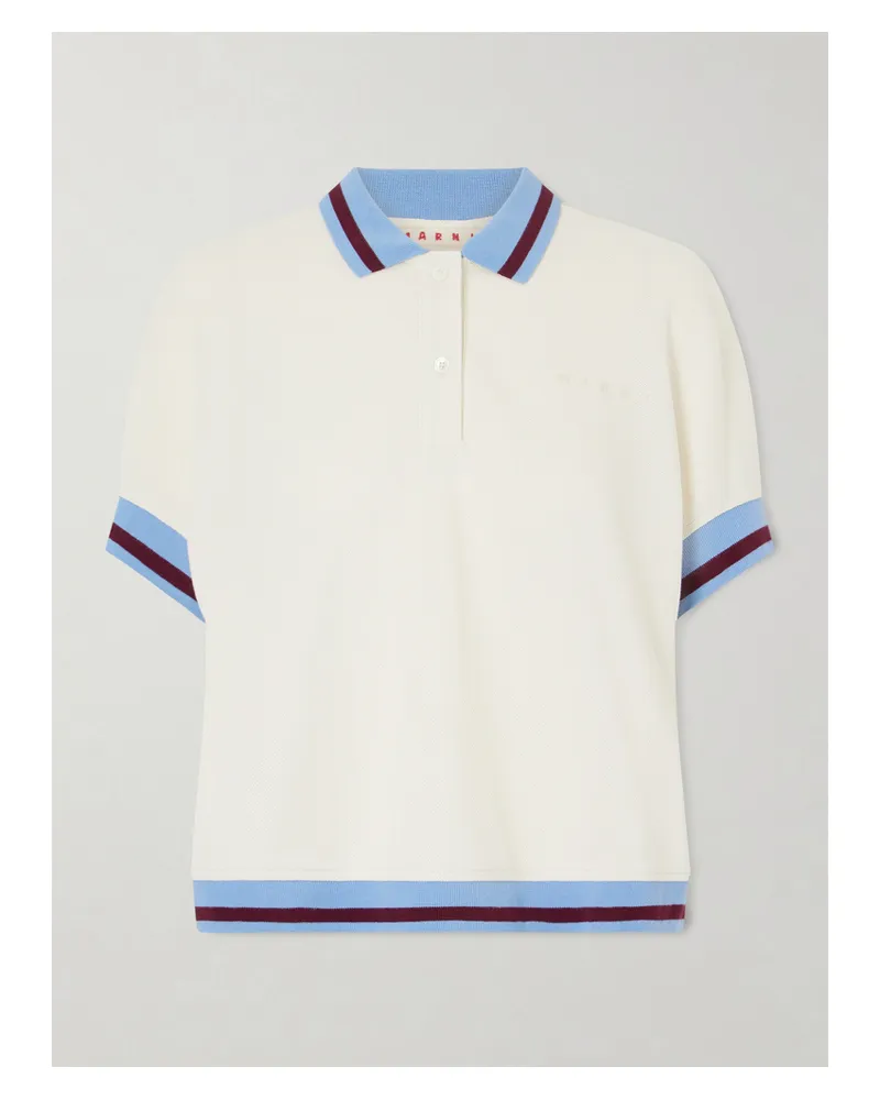 Marni Embroidered Striped Cotton-piqué Polo Shirt - Neutrals Neutrals