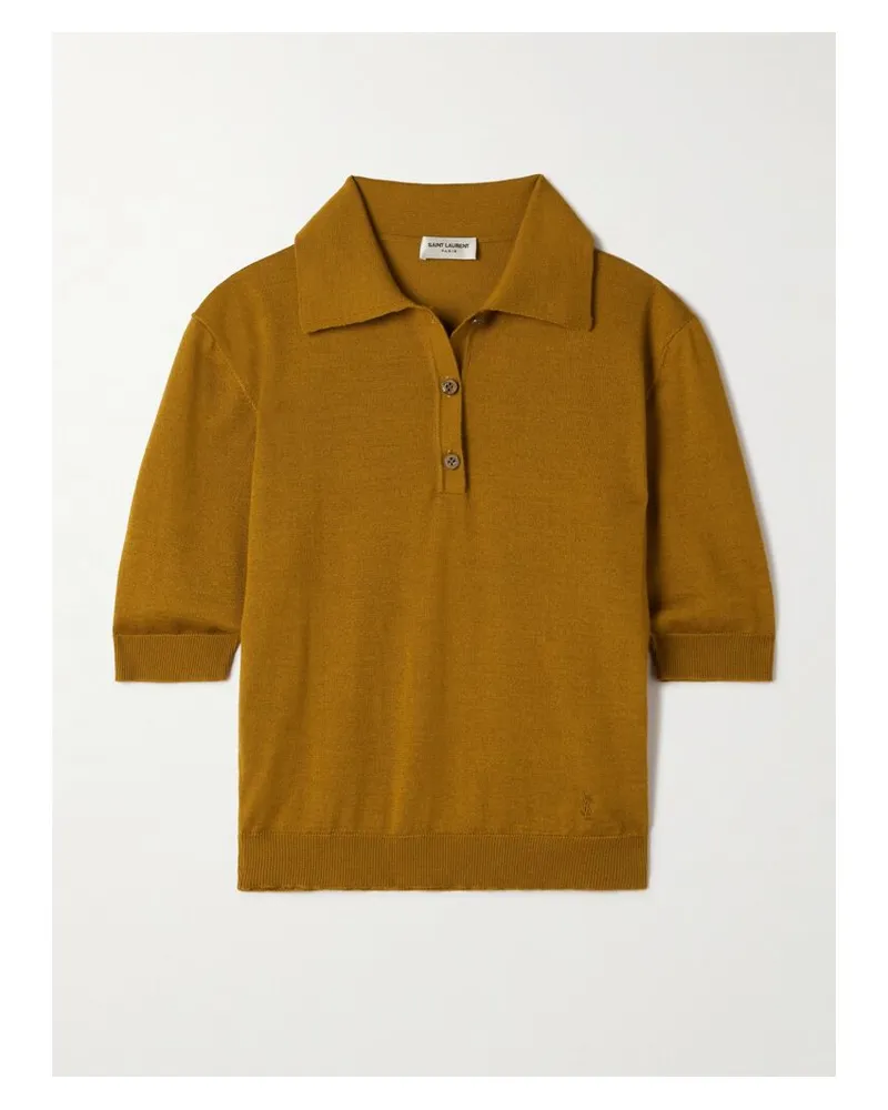 Saint Laurent Oberteil Aus Einer Mischung Aus Wolle, Kaschmir Und Seide Mit Polokragen Und Stickerei - Gelb Gelb