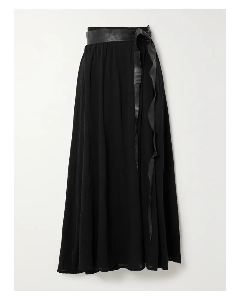 Caravana Net Sustain Cholul Midi-wickelrock Aus Baumwollgaze Mit Fransen Und Lederbesätzen - Schwarz Schwarz