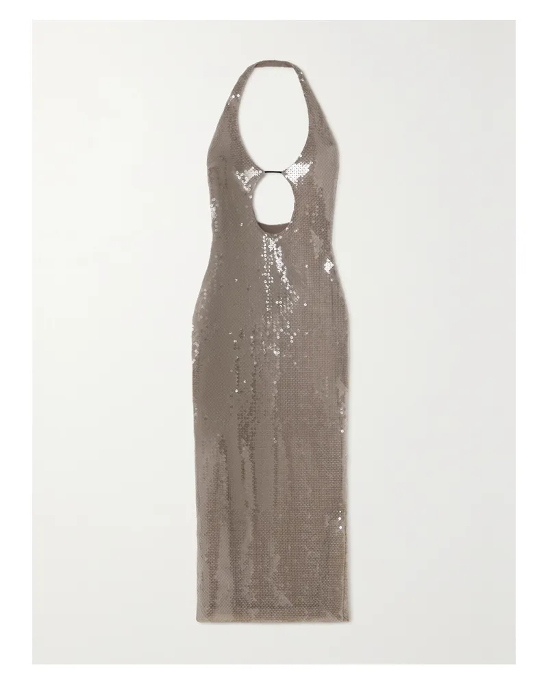16ARLINGTON Sola Neckholder-midikleid Aus Stretch-tüll Mit Pailletten Und Cut-out - Grau Grau