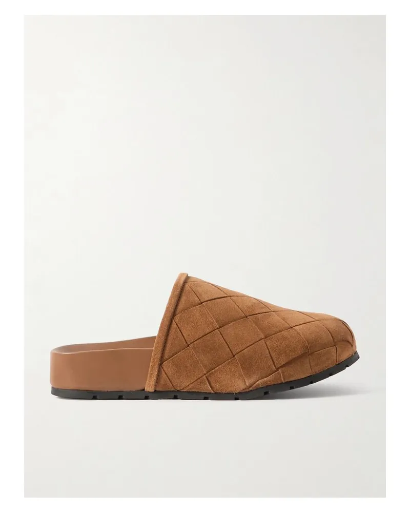Bottega Veneta Reggie Slippers Aus Intrecciato-veloursleder - Braun Braun