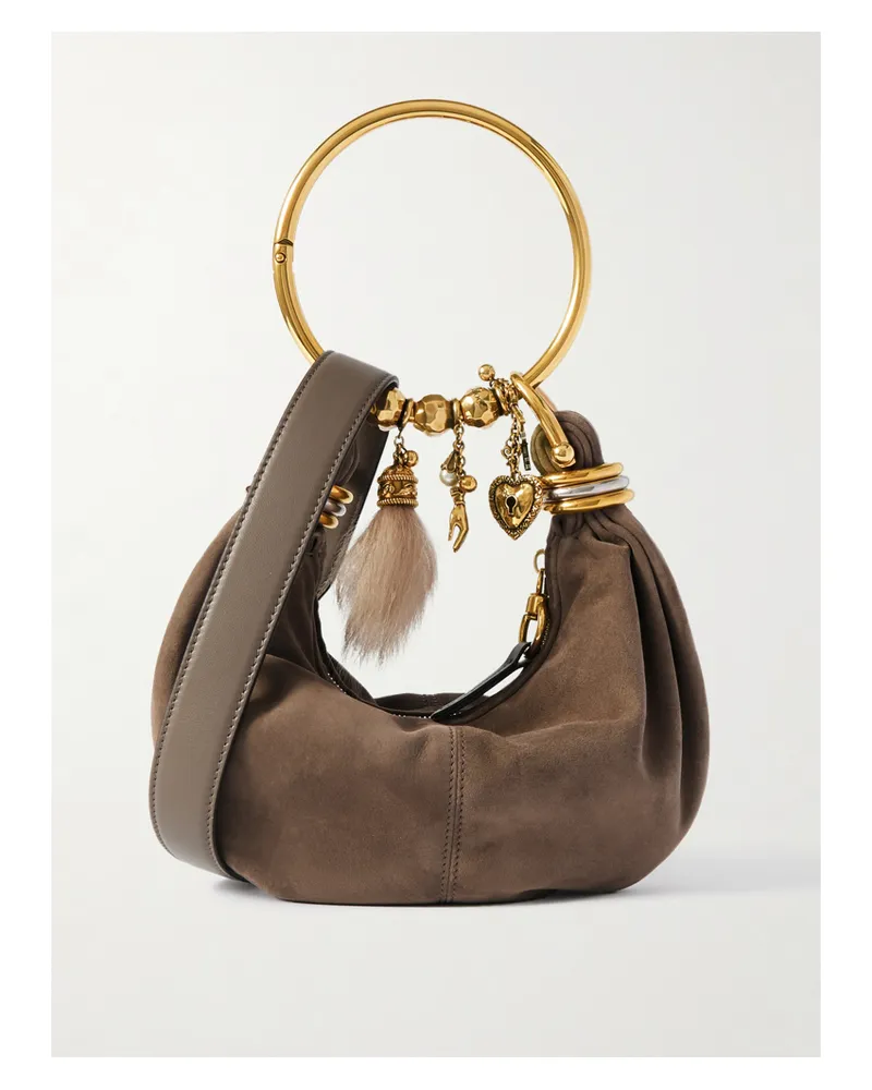 Chloé Bracelet Kleine Tote Aus Veloursleder Mit Lederbesätzen - Grau Grau