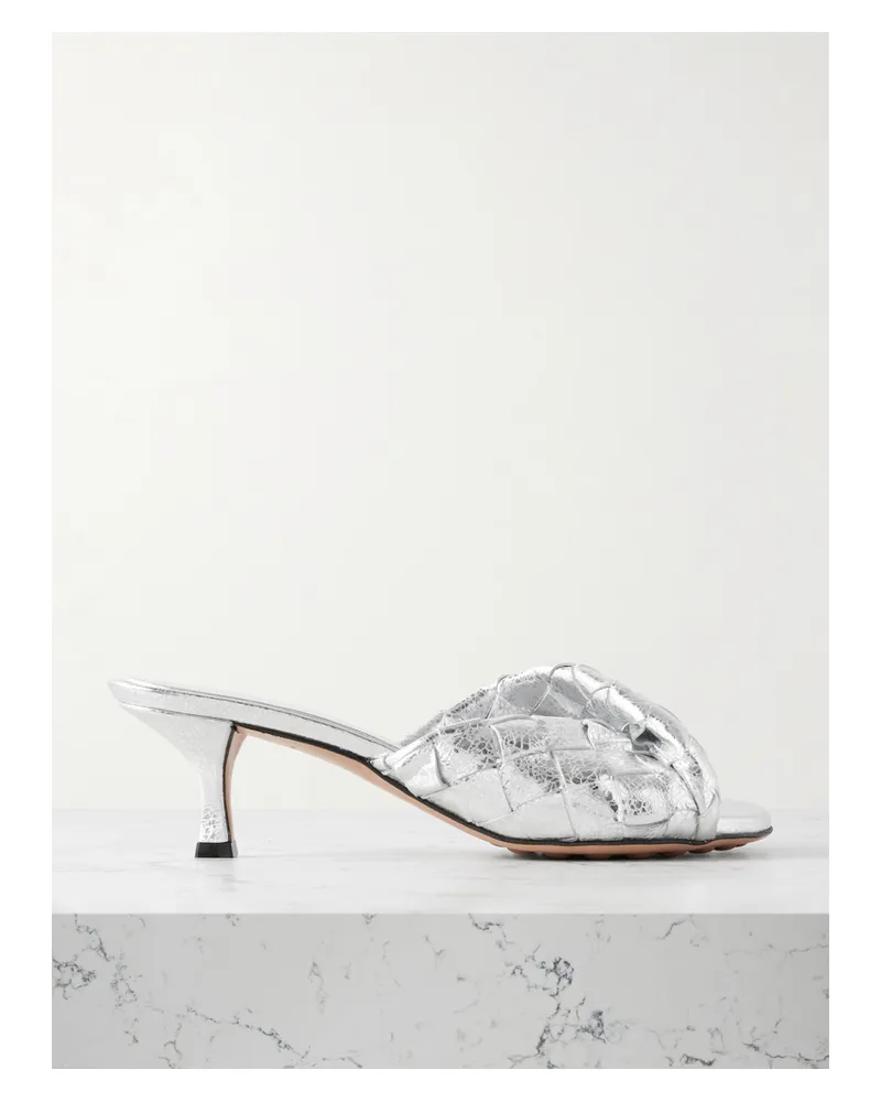 Bottega Veneta Blink Twisted Intrecciato Metallic Leather Mules - Silver Silver