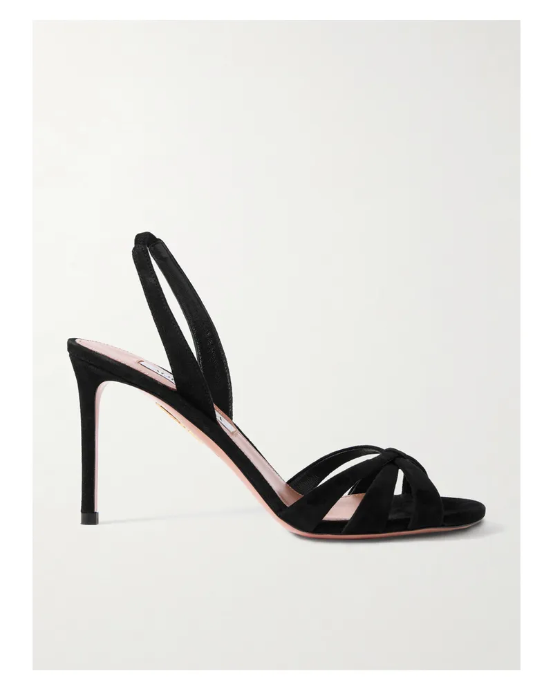 Aquazzura Tati 85 Suede Slingback Sandals - Black Black