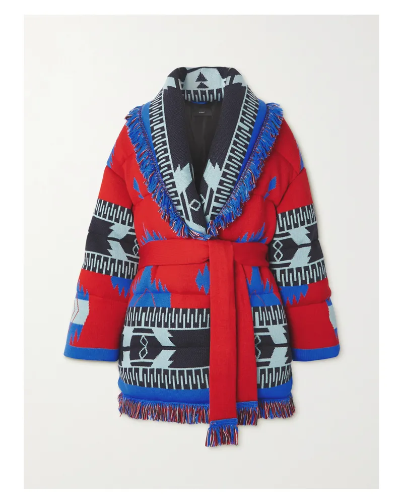 Alanui Icon Daunenjacke Aus Gestepptem Woll-jacquard Mit Fransen Und Bindegürtel - Rot Rot