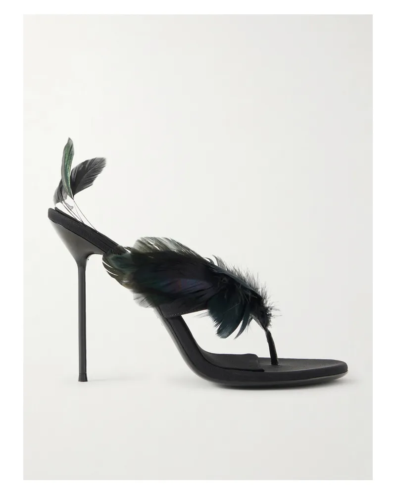 Paris Texas Lidia Feather-trimmed Satin Mules - Black Black