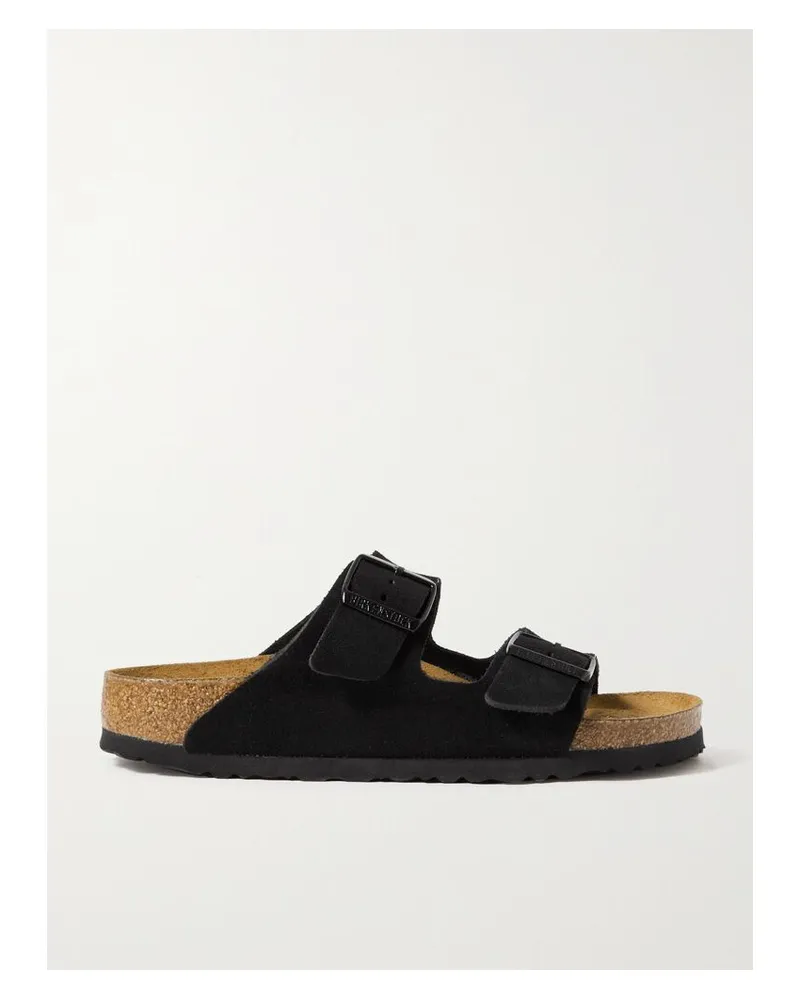 Birkenstock Arizona Pantoletten Aus Veloursleder - Schwarz Schwarz