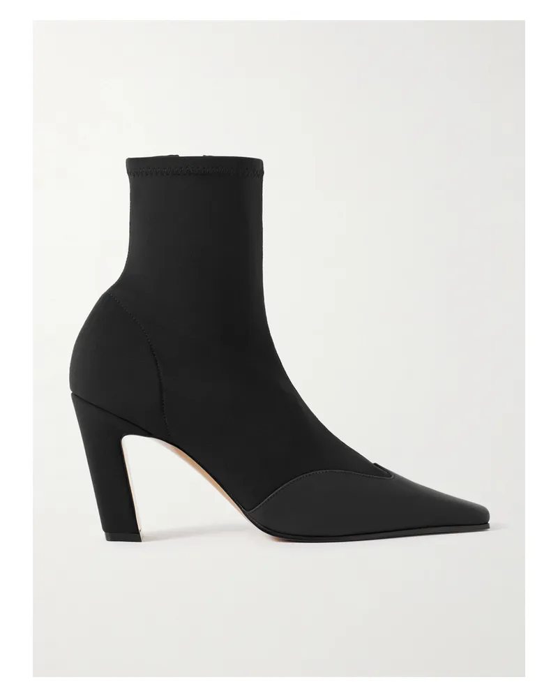 KHAITE Nevada Leather-trimmed Stretch-knit Ankle Boots - Black Black
