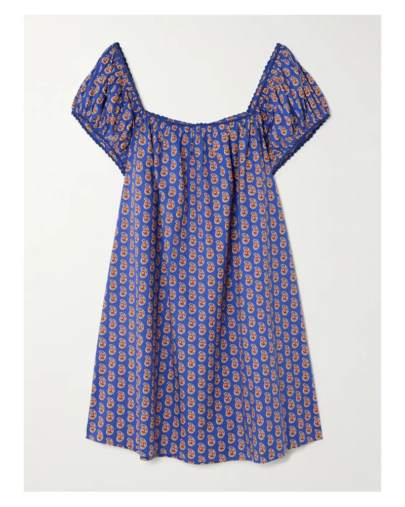 DÔEN Julie Minikleid Aus Biobaumwollpopeline Mit Paisley-print - Blau Blau