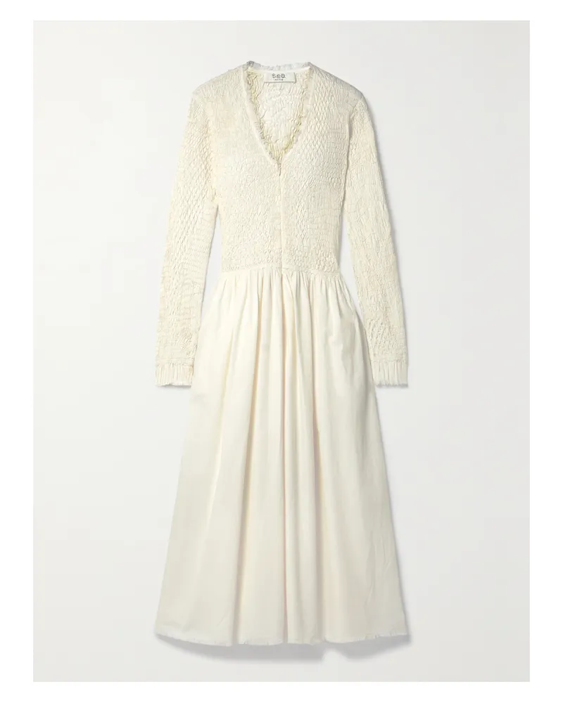 Sea Casey Midikleid Aus Baumwollpopeline Mit Smokarbeit - Weiß Weiß