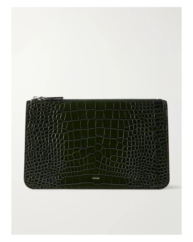 Totême Threefold Croco-embossed Leather Clutch - Green Green